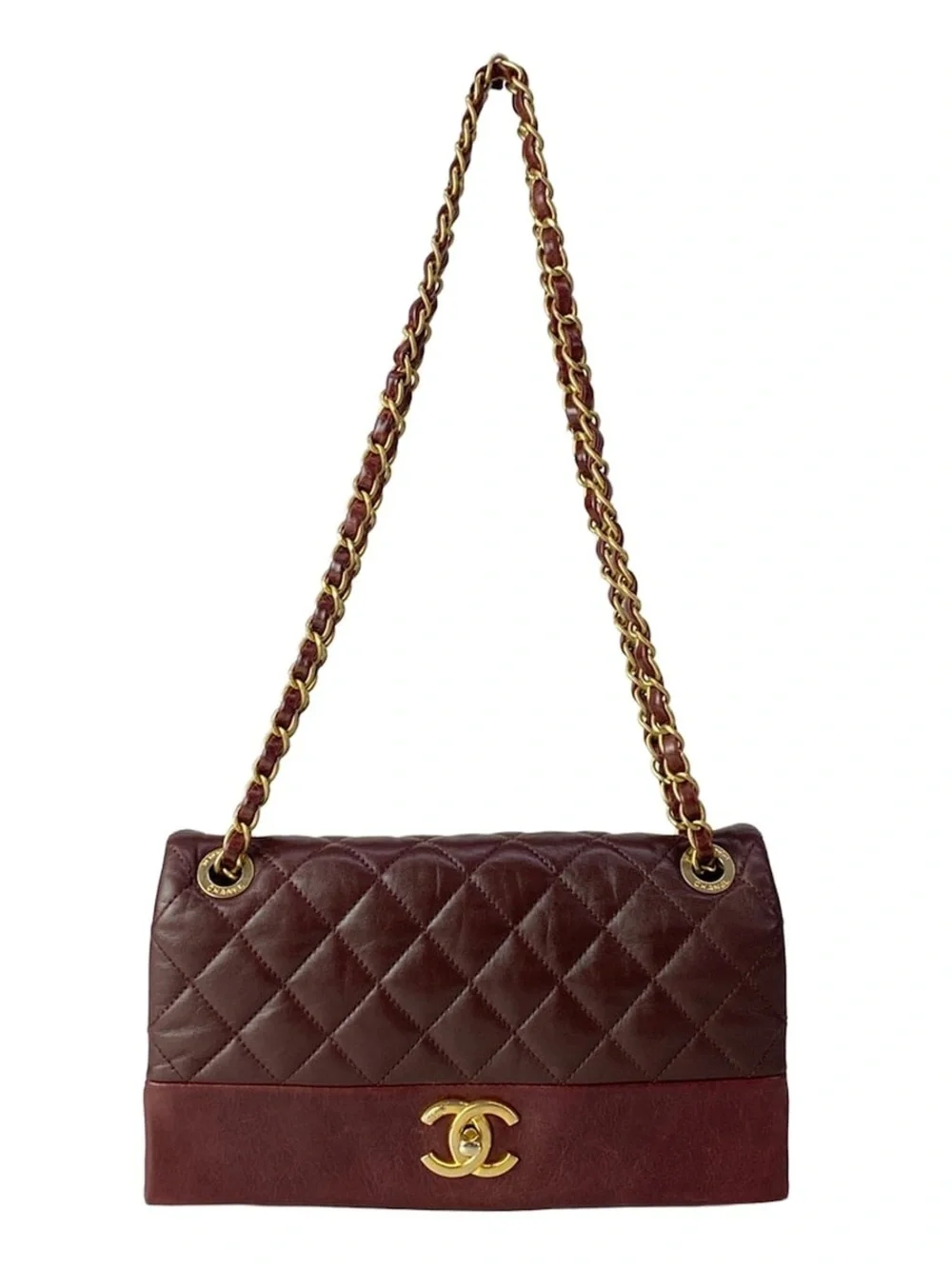 Authentic CHANEL Soft elegance quilted burgundy calf skin 2way bag